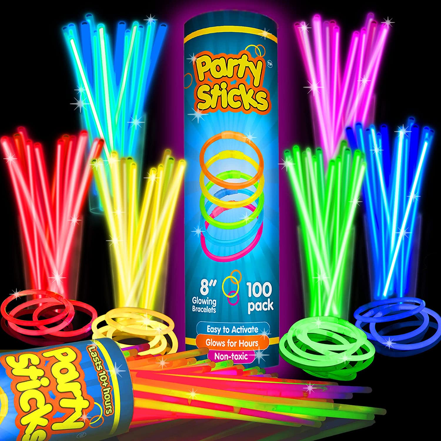 PartySticks Glow Sticks Party Supplies 100pk - 8 Inch Glow in the Dark Light Up Sticks Party Favors, Glow Party Decorations, Neon Party Glow Necklaces and Glow Bracelets with Connectors - image 2 of 7