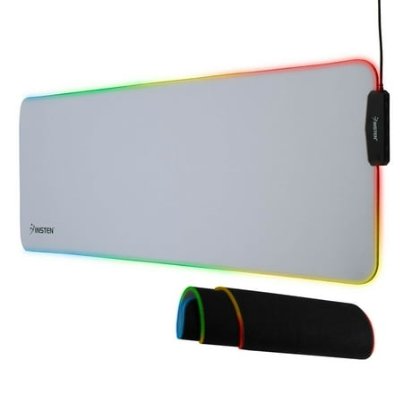 Insten - RGB Mouse Pad Gaming XXL Extended, LED Soft Cloth with 4 USB Port Mat, Ergonomic Anti-Slip Rubber Base, White 31.5 x 12 x 0.16 in