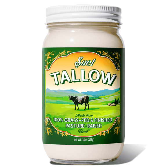 Pasture Raised Beef Tallow, Grass-Fed & Grass-Finished, Made from Beef Suet for more nutrients, Glass Jar | 14oz