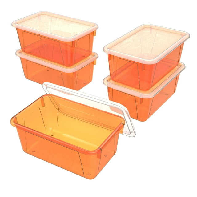 Storex Petite Boîte de Rangement avec Couvercle, Teinte Orange, Lot de 5
