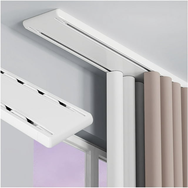 Double Rail de Rideau, Rail de Plafond pour Rideaux, Rail de Rideau Ultra-Fin, avec Accessoires, Rail Droit en Aluminium pour Maison Hôtel RVs École (Blanc, 12.8 Pieds/390cm)