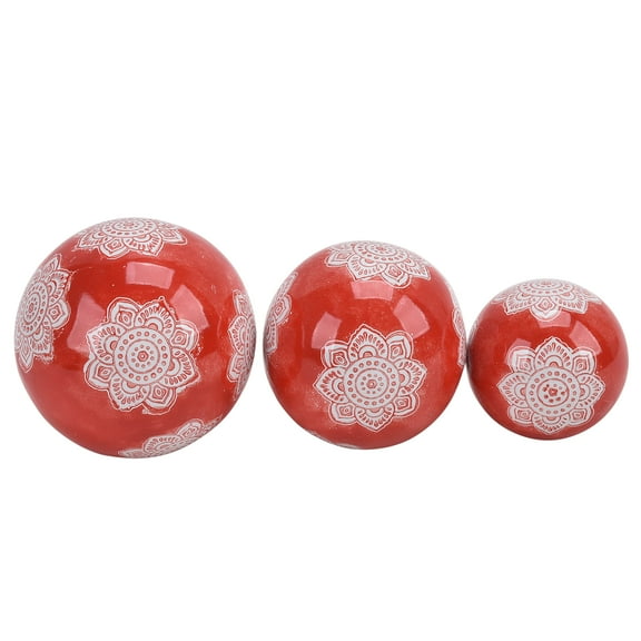 Sagebrook Home Ceramic Set of 3 Lotus Orbs, 4/5/6" Red/White