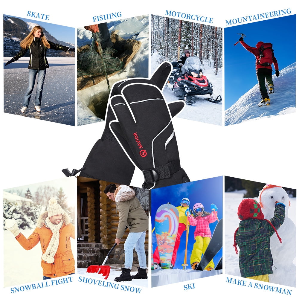 Savior Heat Heated Gloves For Men Women 3-Finger Ski Mitten 7.4V Rechareable Battery Gloves Snow Ski Gloves, Heated Warm Gloves for Winter Outdoor Sports