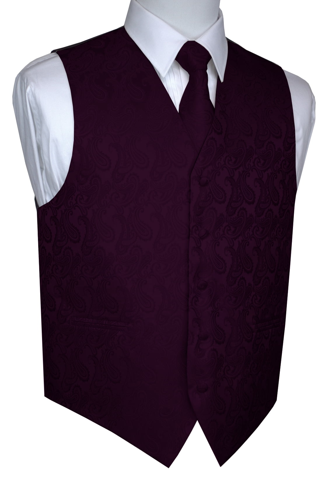 Italian Design, Men's Tuxedo Vest, Tie & Hankie Set Sangria Paisley