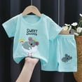 thumbnail image 2 of TOWED22 Toddler Baby Boy Summer Clothes Set Letter Print Crew Neck Short Sleeve T-Shirts Elastic Waist Shorts 2Pcs Outfits(Sky Blue,2-3 Y), 2 of 4