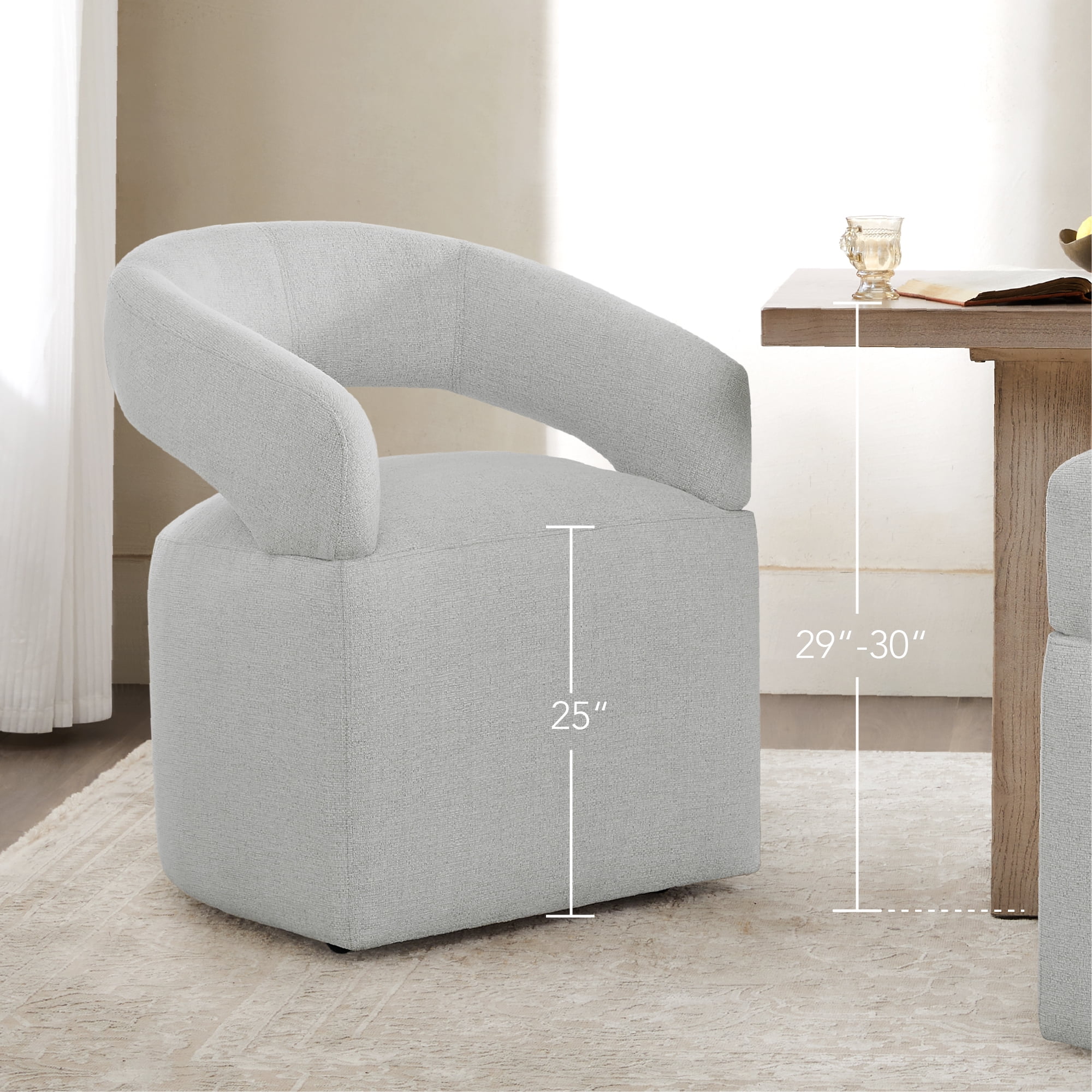 Spruce & Spring Upholstered Dining Chair with Open Back and Hidden Casters, Single, Light Grey(Multi-Colored)