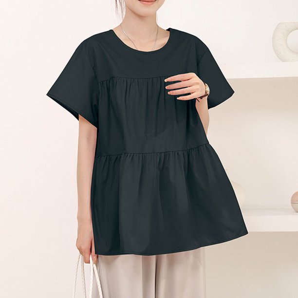 mfyjkho Tops Casuales Para Mujer, Blusas Casuales De Moda Para Mujer, Con Botones, Manga Corta Y Cuello Redondo Tops Para Hacer Ejercicio L