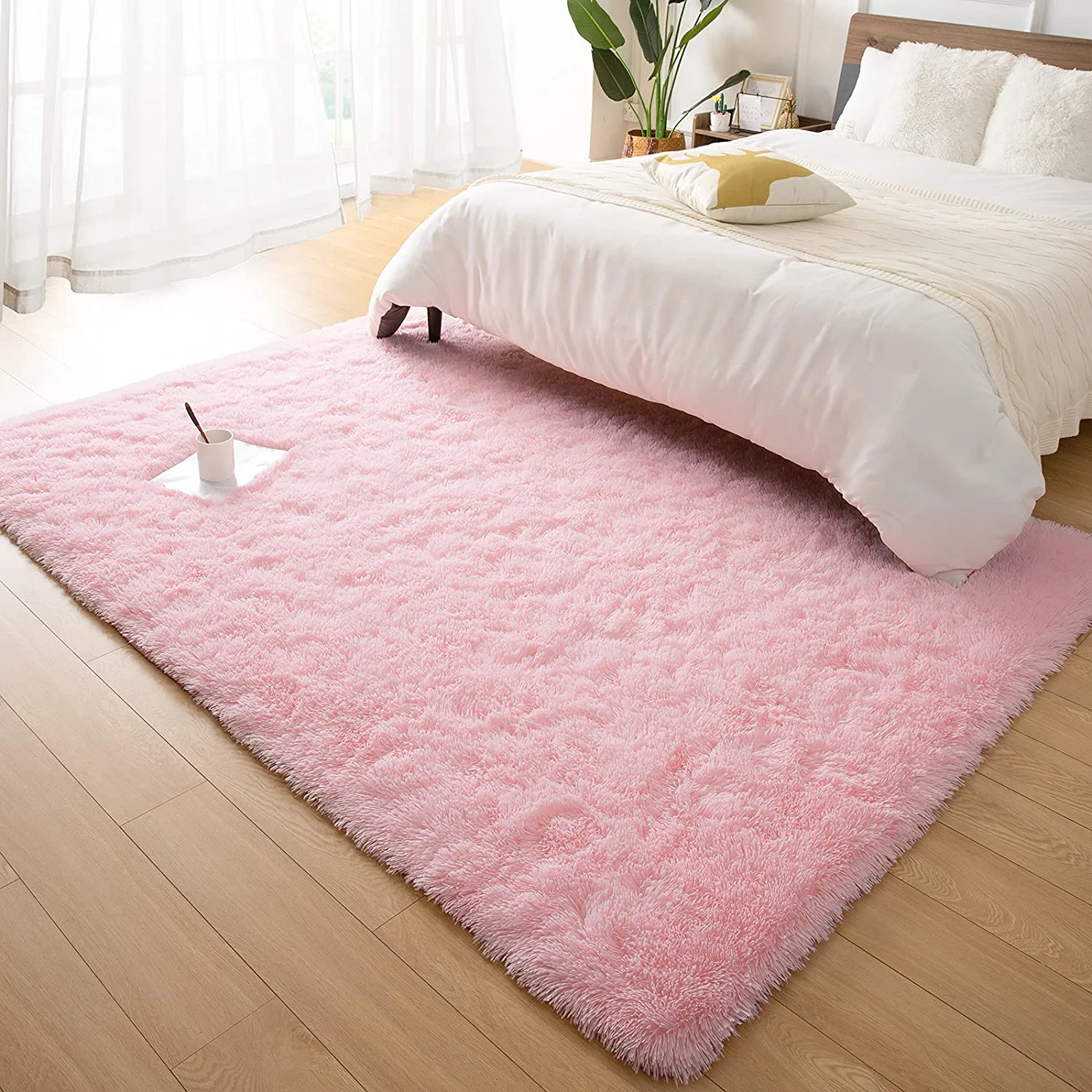 Lochas Fluffy Shag Area Rugs Soft Rugs for Living Room Bedroom Indoor Decor Nursery Carpet, 4'x6',Pink