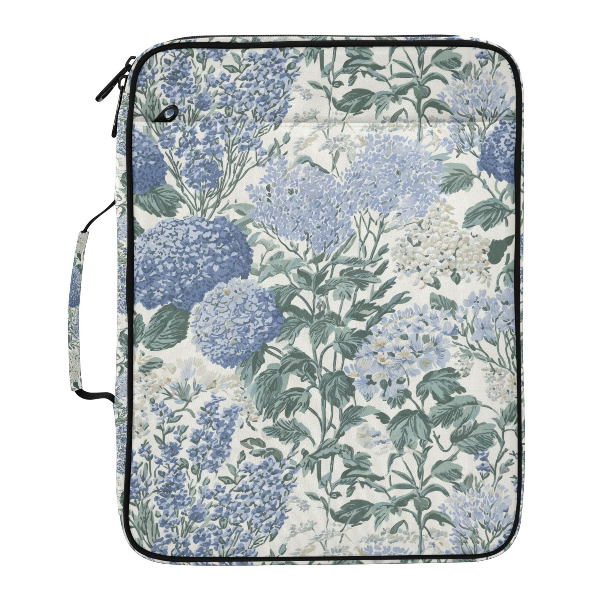 FORMRS Accordion File Folder A4 Size 7-Pocket Expanding Document Organizer Bag with 3 Ring Binder, Blue Hydrangeas Pattern