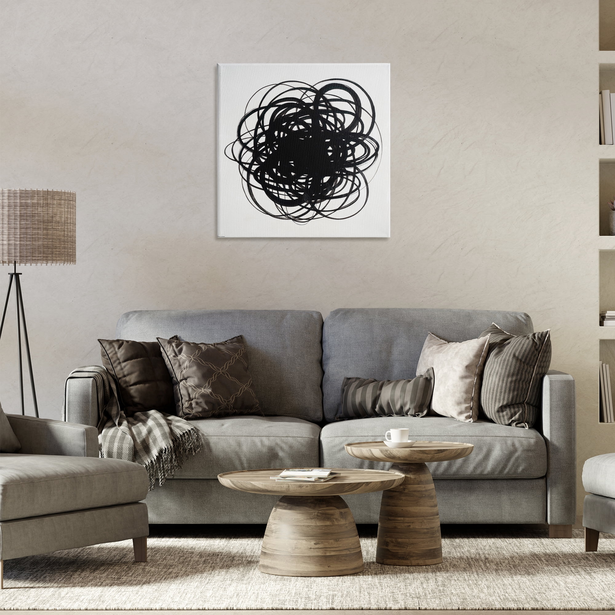 Stupell Industries Black Chaotic Scribble Abstract Painting Gallery Wrapped Canvas Art Print Wall Art, 24 x 24