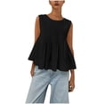 thumbnail image 2 of Tank Tops for Women 2026 Summer Solid Color Crew Neck Basic Tight T Shirts Casual Loose Fit Sleeveless Standard Straps Pleated Tops, 2 of 5