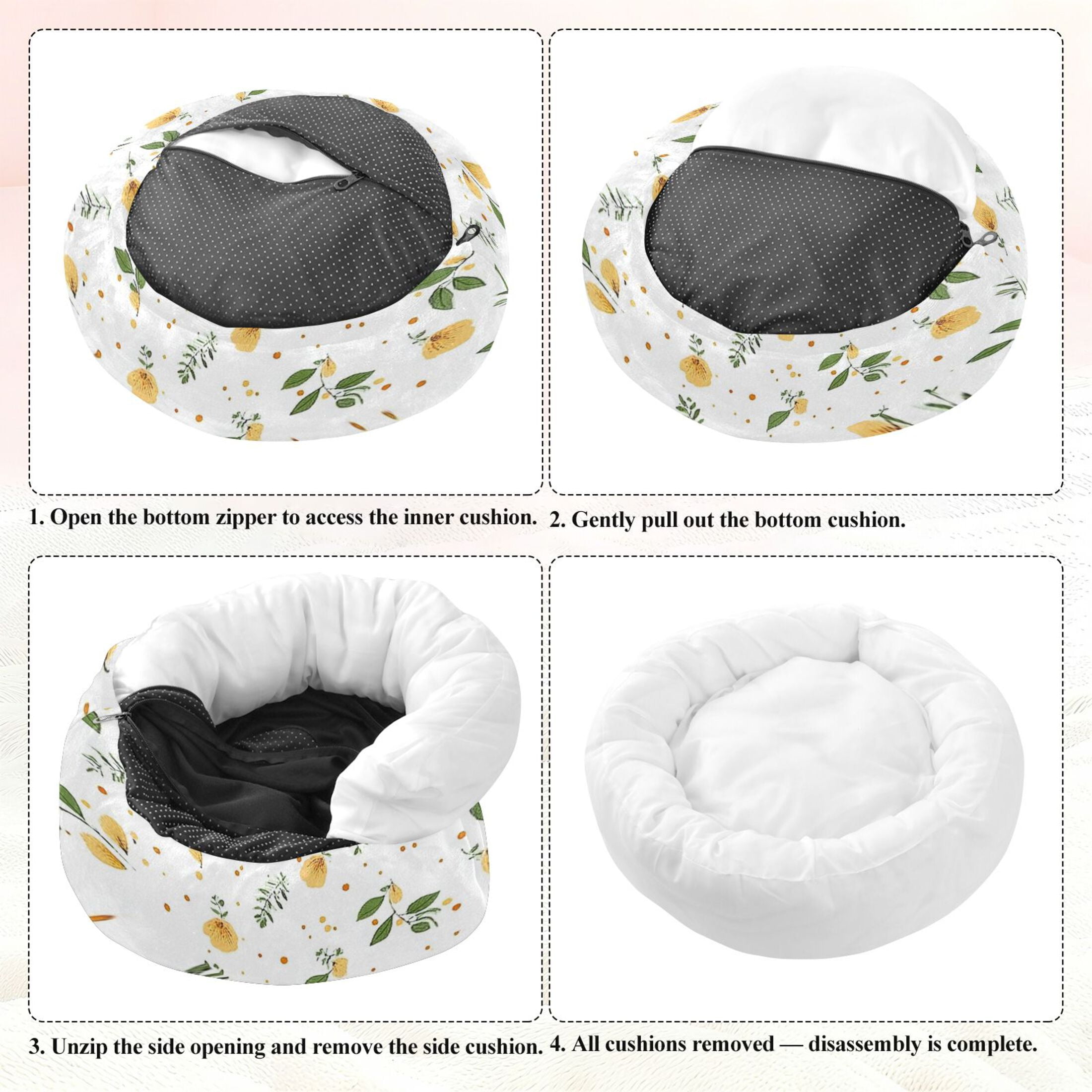 Iauyy Pet Couch Donut Cat Bed for Indoor Cats/Small Dogs Washable & Machine with Non-slip Bottom Calming Cat Furniture, Greenish Small Spots and Orange (M)