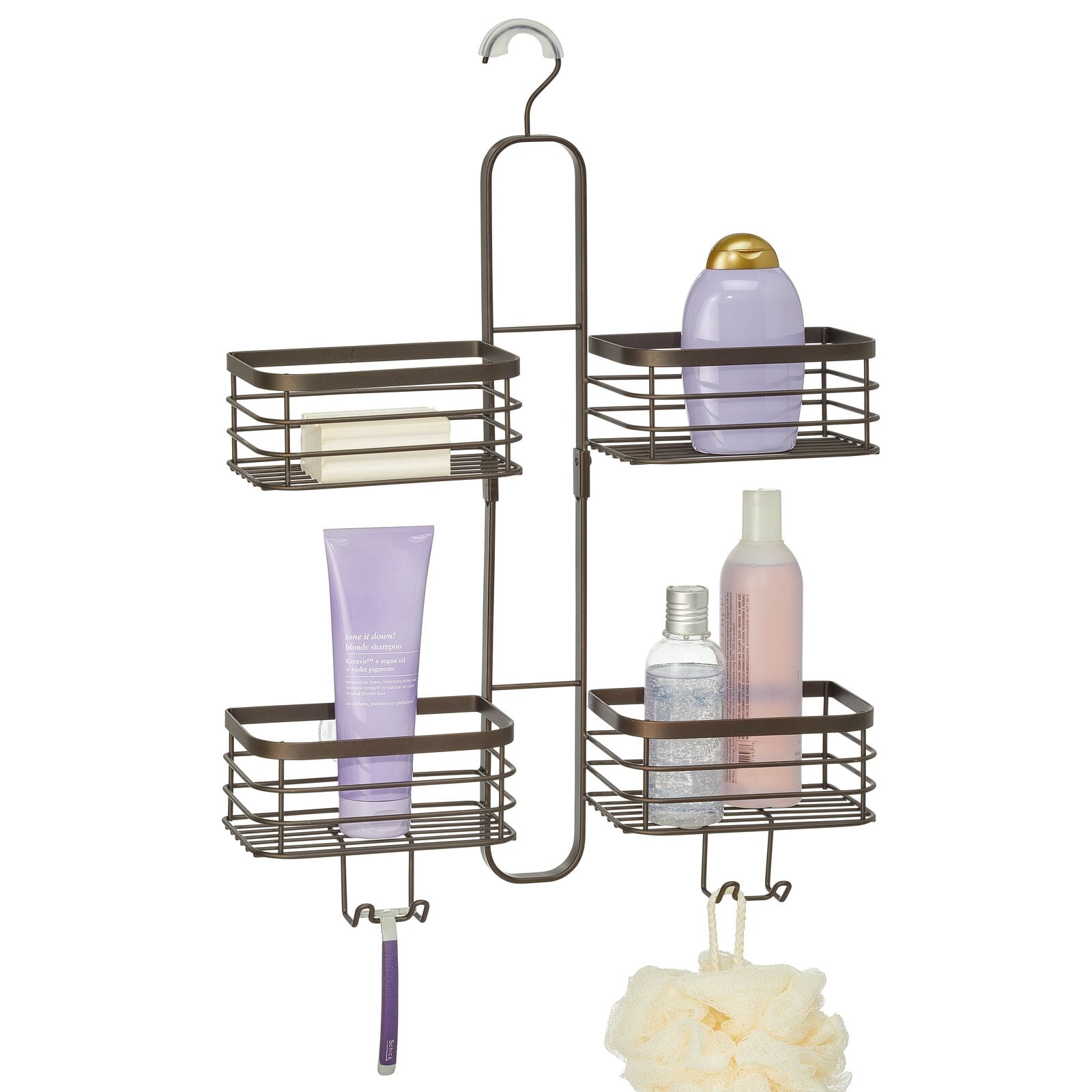 mDesign Metal Steel Hanging Shower Caddy, 4 Basket Organizer Rack for