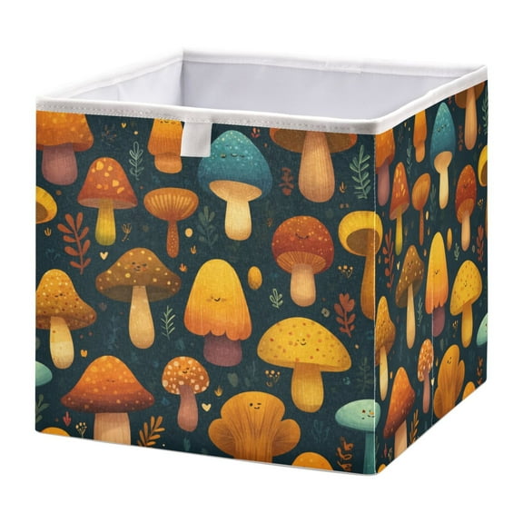 Fabric Open Basket Bins Foldable Storage Basket 2 Sizes Available Vector Mushrooms