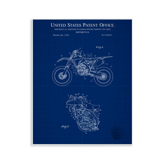 Stupell Industries Blue Motorcycle Blueprint Transportation Painting Unframed Art Print Wall Art, 11 x 14