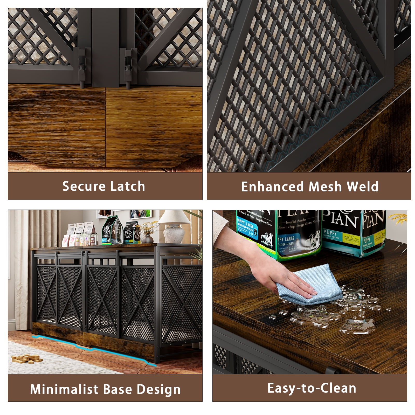 78 inch Double Dog Crate Furniture for 2 Dogs Lager Dog Wooden Crate Kennel table with Removable Divider Indoor Dog House for Small Medium Large Extra Large Size Brown