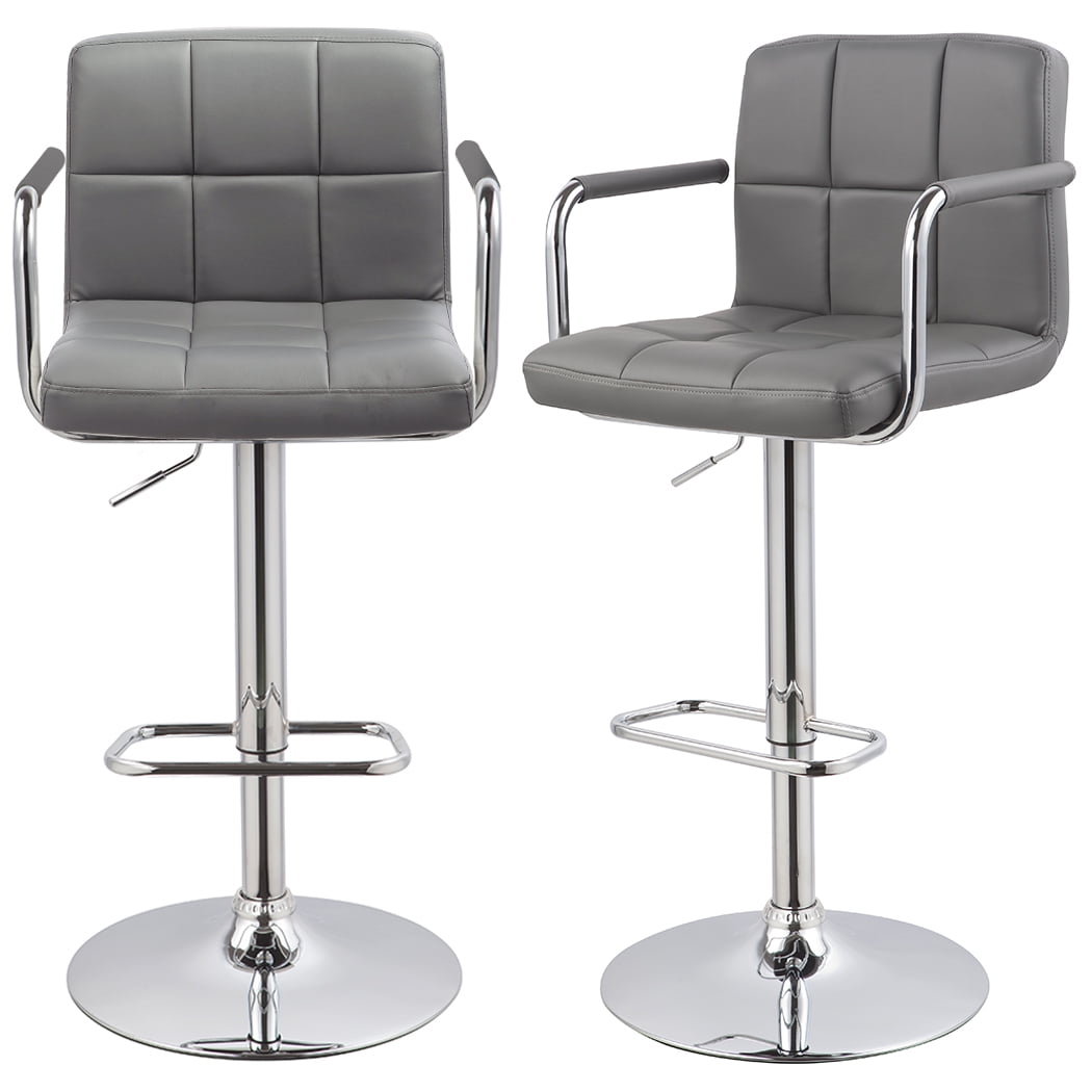 2PC Adjustable Bar Chair PU Leather With Armrest Swivel Pub Cafes Kitchen Stools 