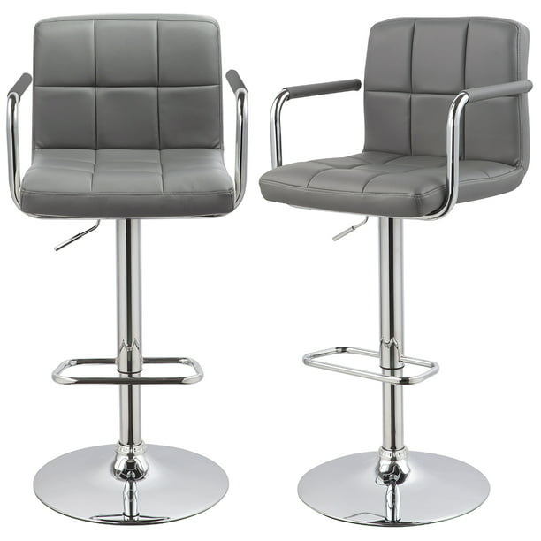Modern Pu Leather Adjustable Swivel, Gray Leather Swivel Counter Stools With Backs