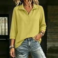thumbnail image 6 of Womens Crewneck Sweatshirt Dqueduo Women's Fall/Winter Casual Lapel Button-Front Sweatshirt – Three-Quarter Sleeves Yellow XL, 6 of 10