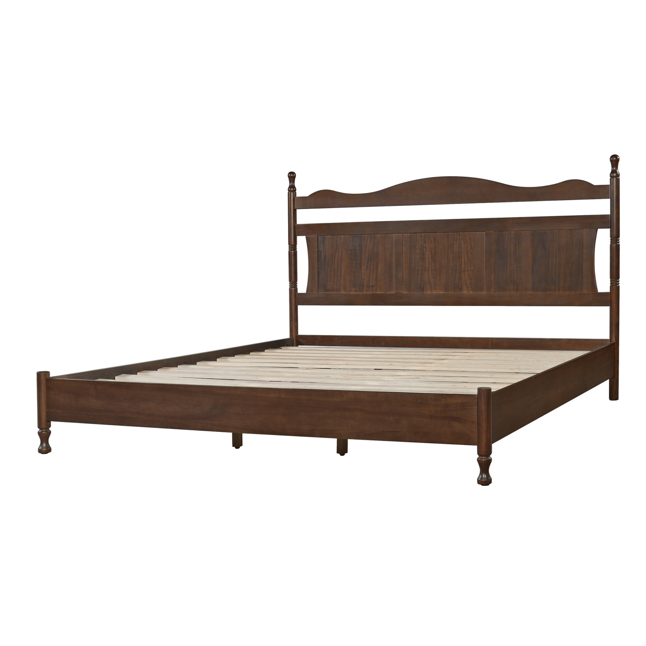 Christopher Knight Home Vintage King Solid Wood Platform Bed Frame, Curved Headboard, Dark Brown