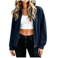 thumbnail image 5 of Horkkom Suede Jacket Women Winter Zip Up Cropped Jacket Casual Trendy Lapal Jacket S, 5 of 7