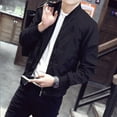 thumbnail image 4 of Men's Casual Black Thin Slim Fit Stand Collar Long Sleeve Zip Jacket Coat Top, 4 of 10
