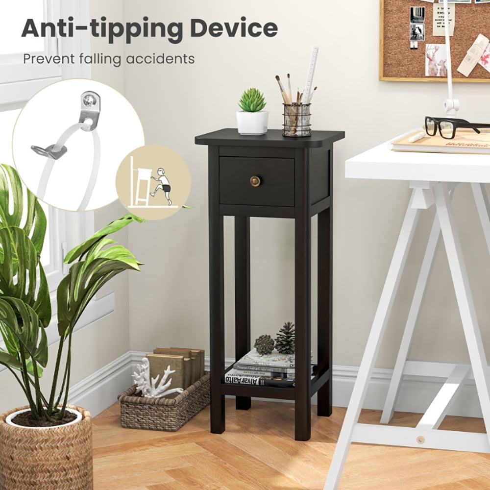 Finihen End Table, Nightstand, 2 Tier Slim Nightstand Bedside Table with Drawer Shelf, Sofa Side Table, Bed Side Table, for Living Room, Bedroom, Black Finihen End Table, Nightstand, 2 Tier Slim Nightstand Bedside Table with Drawer Shelf, Sofa Side Table, Bed Side Table, for Living Room, Bedroom, Black