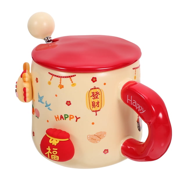 Taza de capuchino de porcelana con cuchara, taza de café de cerámica, taza de cerámica, linda taza de dibujos animados