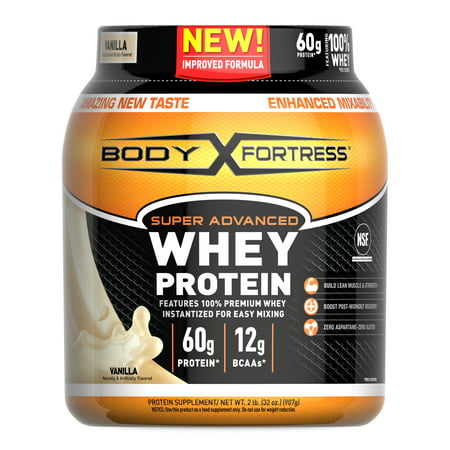 Body Fortress Super Advanced Whey Protein Powder, Vanilla, 60g Protein, 2lb,