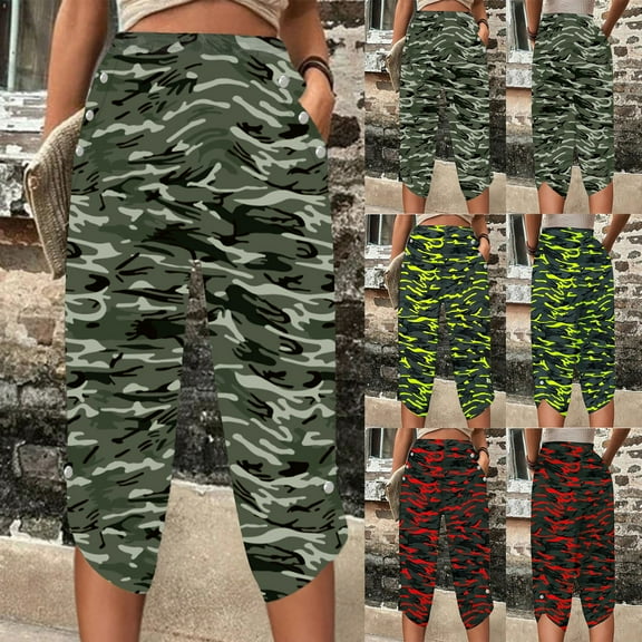 Aboser Camo Capri Pants for Women Military Tactical Pants Comfy High Waisted Capris Casual Cropped Trousers Outdoor Climbing Hiking Pants with Pockets