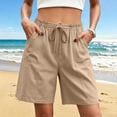thumbnail image 2 of Taqqpue Womens Linen Shorts 5 Inch under 10 Dollars Elastic Waist Plus Size Athletic Shorts Solid Color Fashion Comfy Drawstring Casual Pocket Loose Shorts Pants Clearance for Women, 2 of 8
