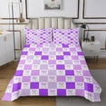 thumbnail image 1 of Erosebridal Pretty Bow Tie Coverlet Set Queen, Purple Geometry Plaid Bedding Set 3 Pieces, 1 of 5