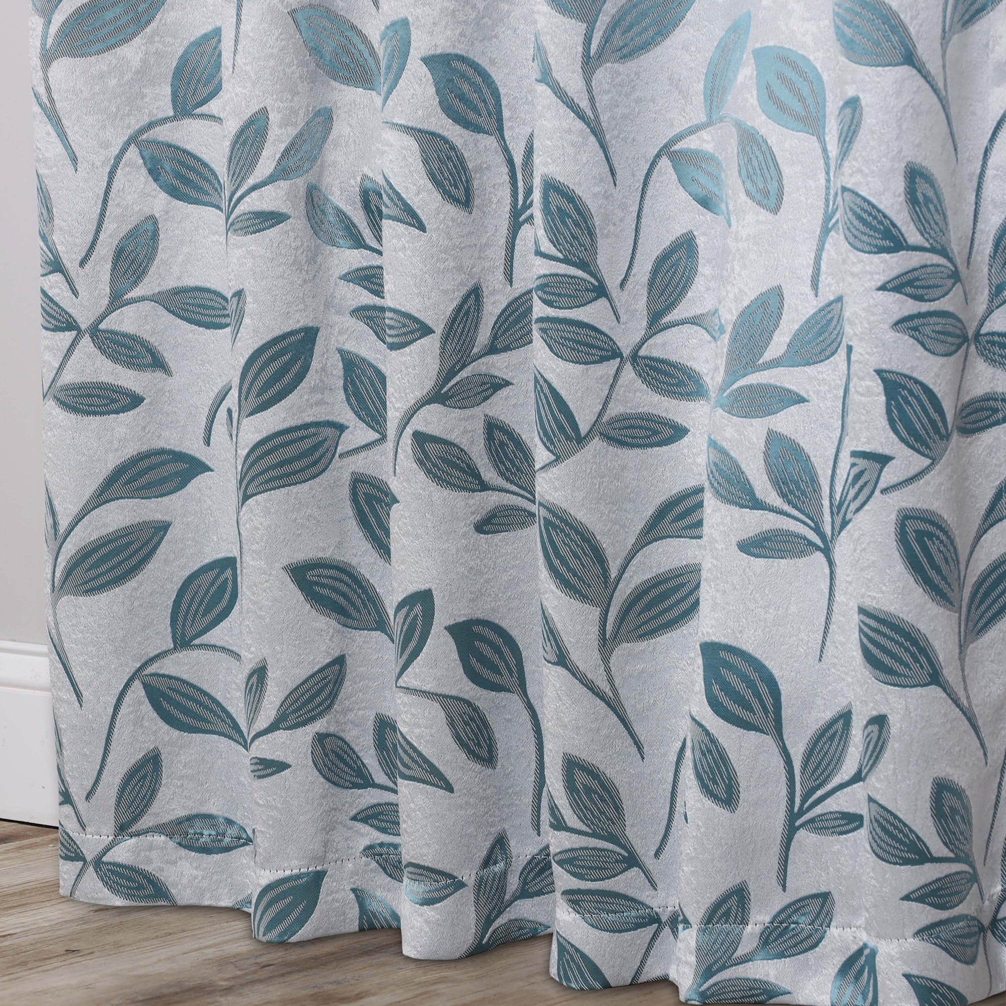 Superior Blackout Leaves Back Tab Curtains Set of 2, Light Filtering Curtain Panel Set, Teal, 52"W x 108"L