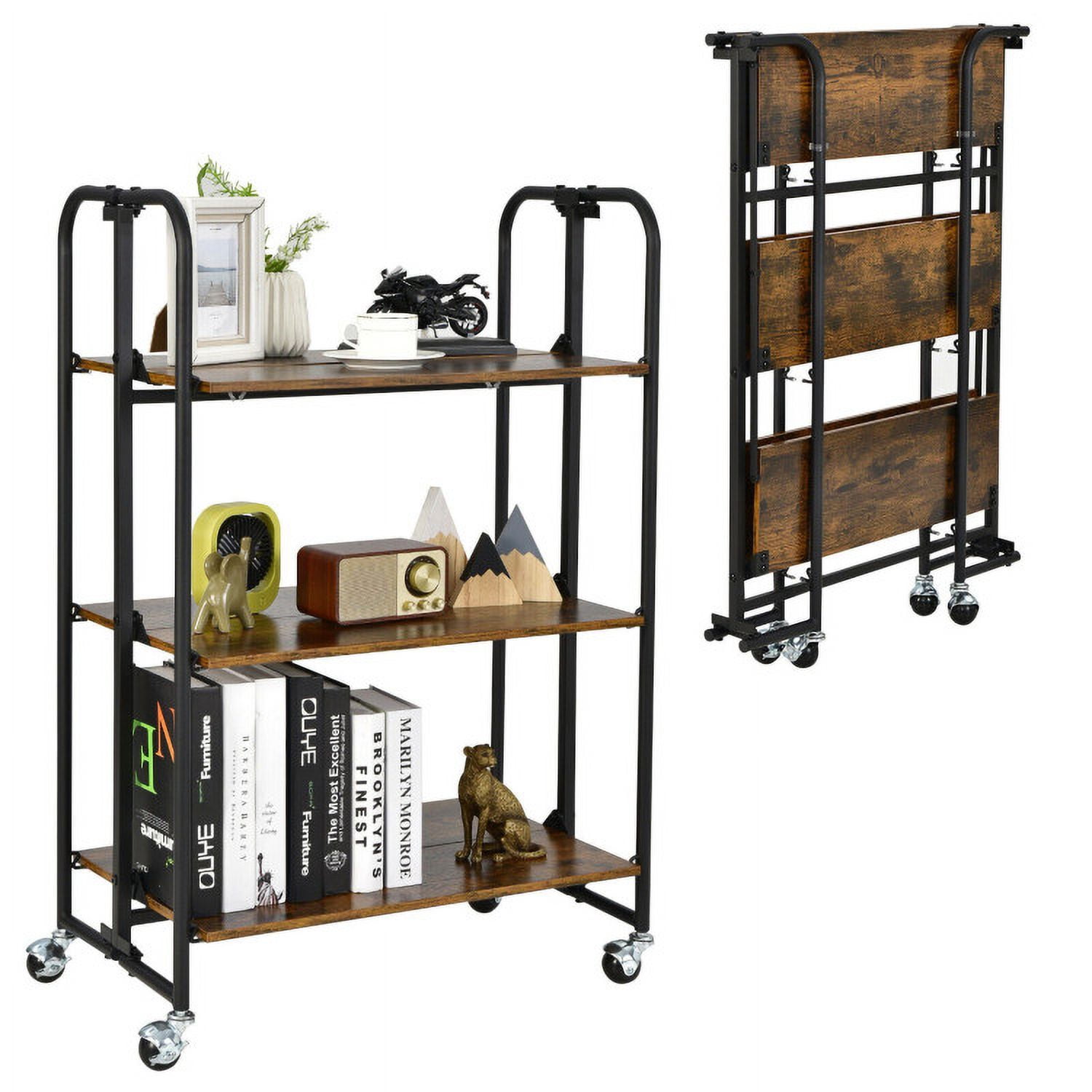 Finihen Rolling Cart, Kitchen Island Cart, Foldable Rolling Cart with Storage Shelves-3-Tier, for Kitchen, Dining Room, Rustic brown Finihen Rolling Cart, Kitchen Island Cart, Foldable Rolling Cart with Storage Shelves-3-Tier, for Kitchen, Dining Room, Rustic brown