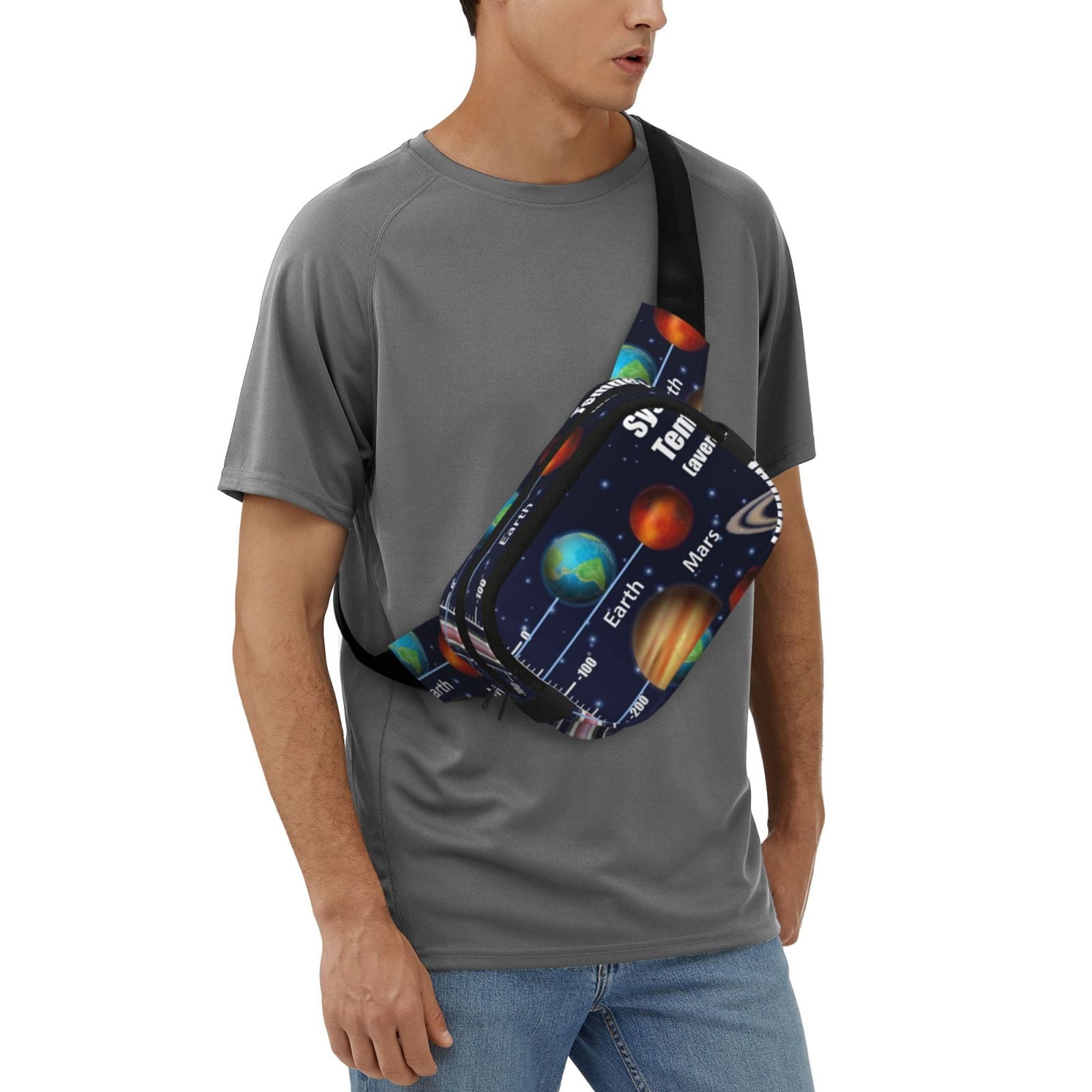 Picia Solar System Print Square Double-Layer Waist Bag Mini Adjustable Waist Belt Bag Exercise Running Travel Hiking