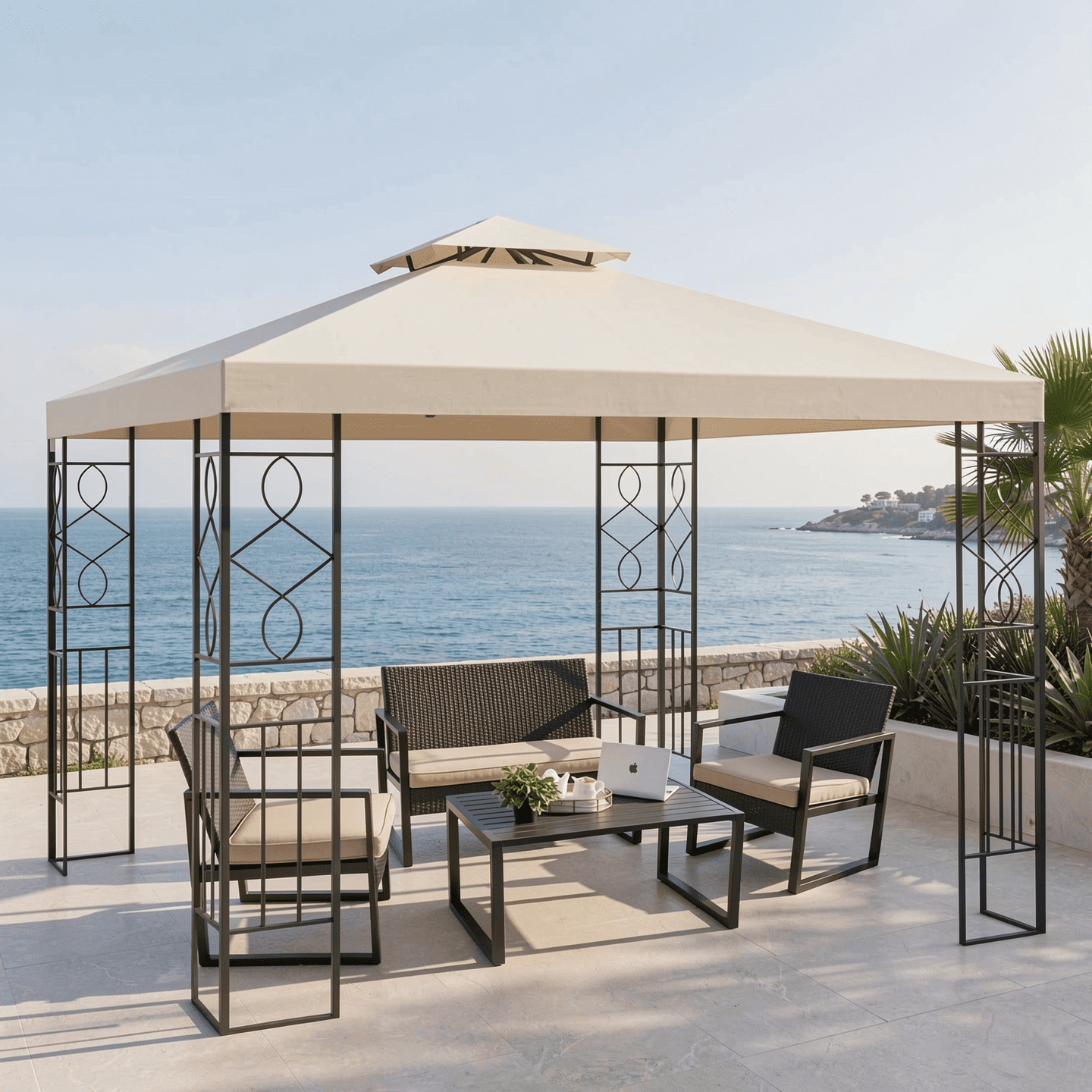 Biotree 2 Tiers 10 x 10 Feet Patio Gazebo Canopy Tent Beige - Outdoor Patio Backyard Garden Shade Canopy Shelter