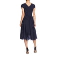 thumbnail image 4 of Dress the Population womens Corey Cap Sleeve Plunge Neck Fit and Flare Knee Length Dress, Midnight, Medium US, 4 of 4