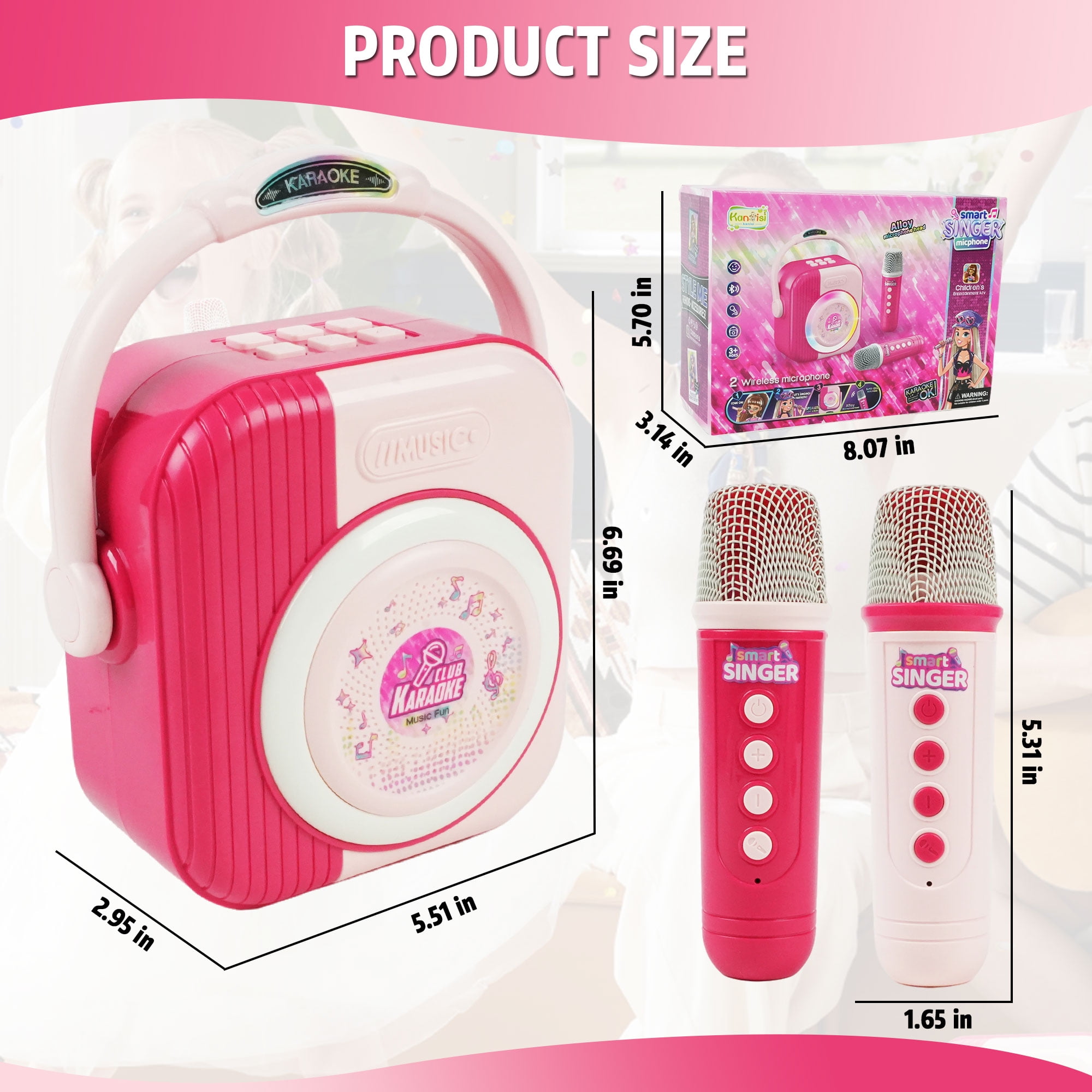 JBeeCtrl Mini Karaoke Machine for Kids with 2 Wireless Microphones Kids Karaoke Machine Toys for 3 4 5 6 7 8 9 10 Years Old Girls Birthday Gifts