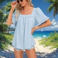 thumbnail image 2 of ManxiVoo Women's Trendy Summer Top Short Sleeve Flared Ruffle Sleeve Square Neck Loose Fit Casual Shirt Breezy Seasonal Style XL Size Light Blue, 2 of 5