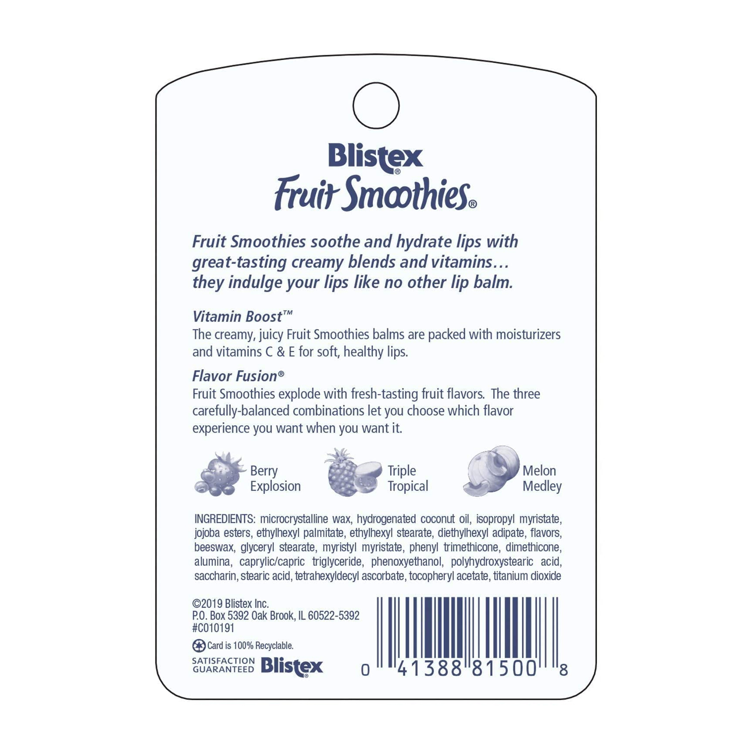 Blistex Fruit Smoothies Lip Moisturizers 3 Sticks 0.10 Oz. 3/PK, Pack of 6