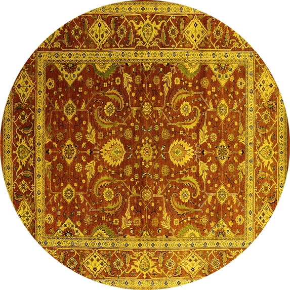 Ahgly Company Indoor Round Oriental Yellow Industrial Area Rugs, 7' Round