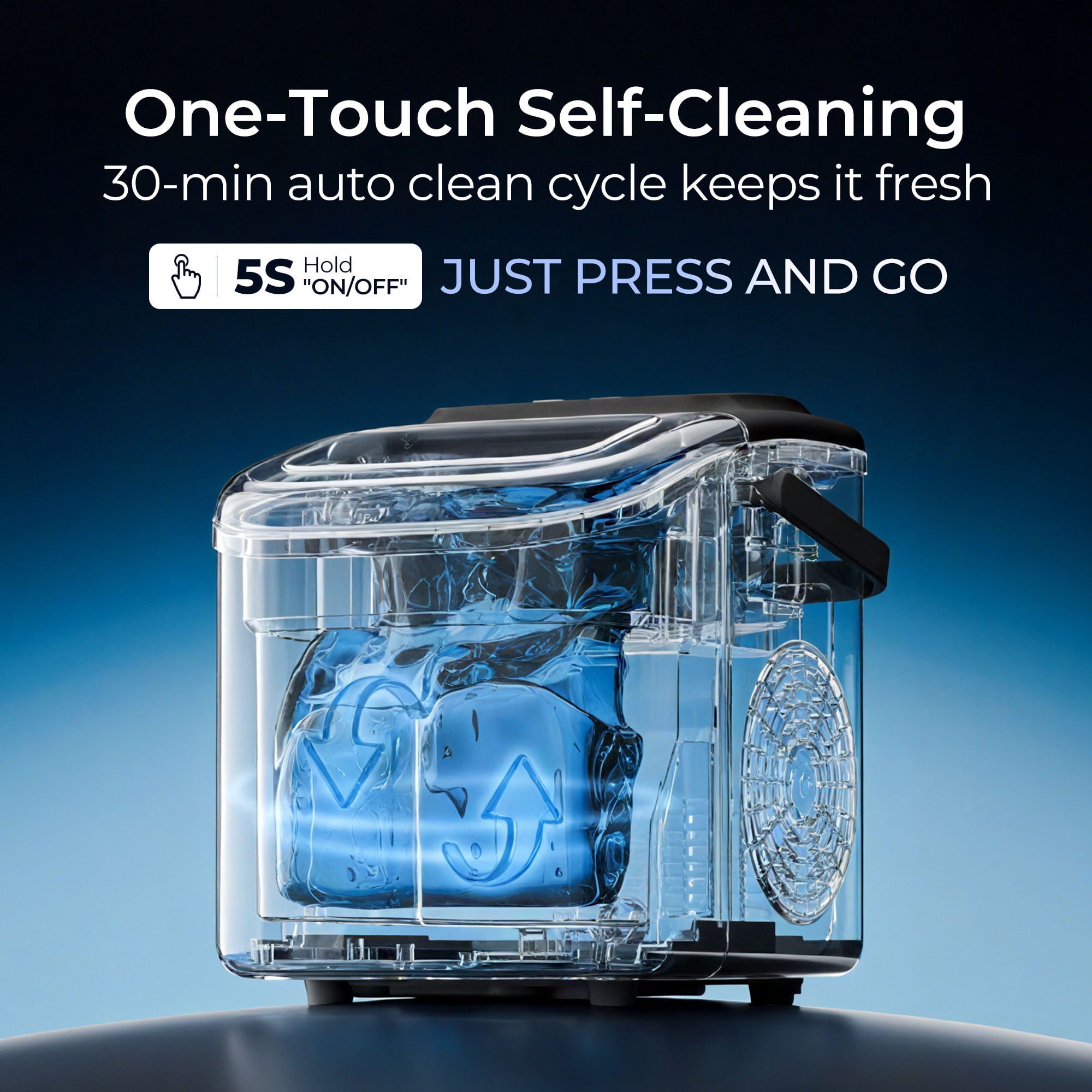Simzlife Ice Maker Countertop, 8 Cubes Ready in 6 Mins, 26lbs in 24Hrs, Self-Cleaning Ice Machine with Ice Scoop and Basket, 2 Sizes of Bullet Ice for Home Kitchen Office Bar Party