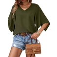 thumbnail image 3 of Womens Summer Tops Dressy Casual Shirts 3/4 Sleeve V Neck Work Blouse Business Casual Shirts Green S, 3 of 7