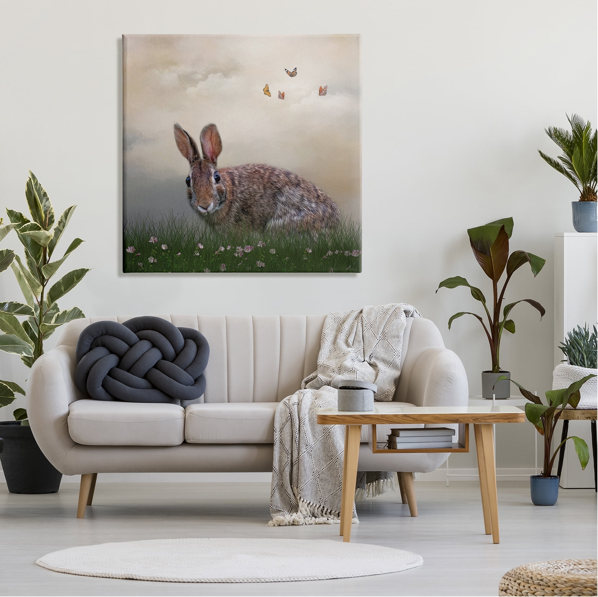 Stupell Spring Rabbit Meadow Butterflies Animals & Insects Photography Gallery Wrapped Canvas Print Wall Art