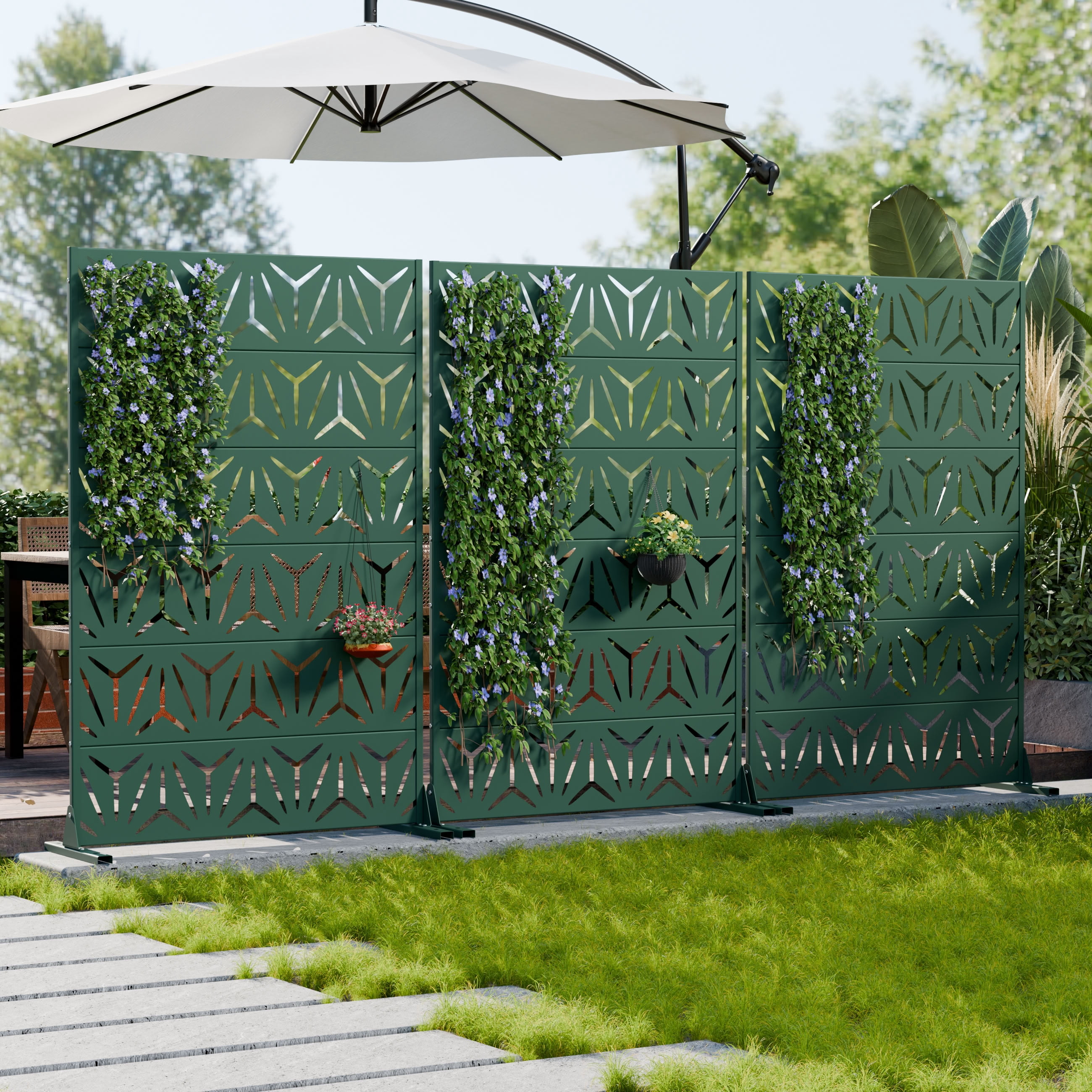 MAYEERTY 6 Panels Metal Outdoor Privacy Screen Garden Divider Patio Backyard Decorative Privacy Fence Panel, 72×47.2×15.7in