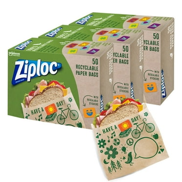 Ziploc Paper Sandwich and Snack Bags, Recyclable & Sealable with Fun Designs, 150 Total Bags