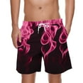 thumbnail image 2 of Mens Shorts Sport Shorts Elastic Waist Drawstring Pocket Casual Flame Print Bermuda Shorts Pink XL, 2 of 5