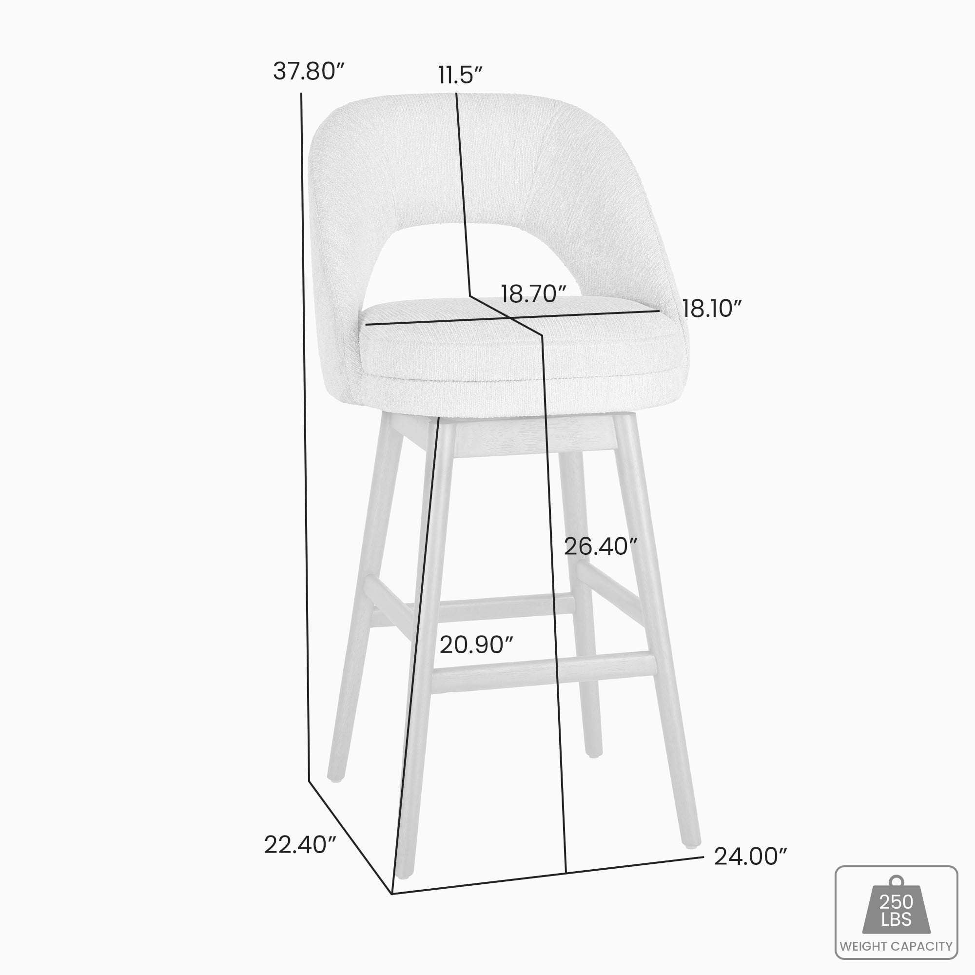 Adrian Gray Solid Wood Upholstered 26" Counter Height Swivel Barstool with Morning Fog Fabric Seat - Set of 4