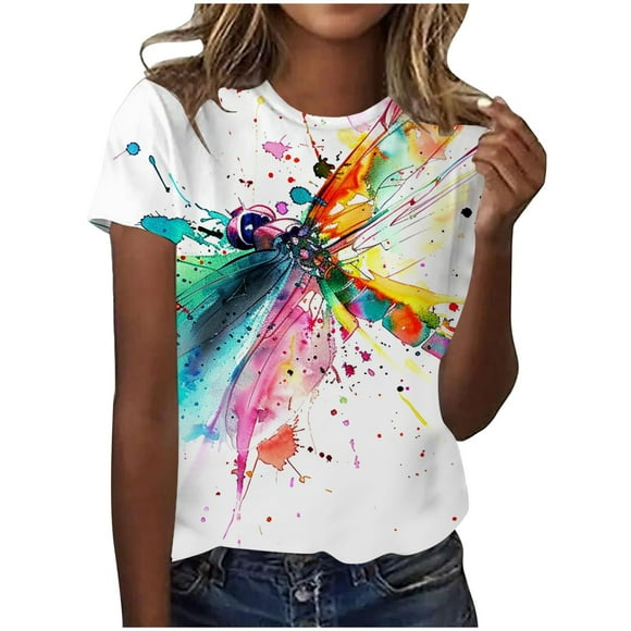 LUOGENLI Female T-shirts for Womens Women's F Print Round Neck Short Sleeve Top Short Sleeve T Shirt Tee T-shirts Womens White Summer Clothes Womens T-shirts Graphic Tees xxl Tall Summer Clothes XL
