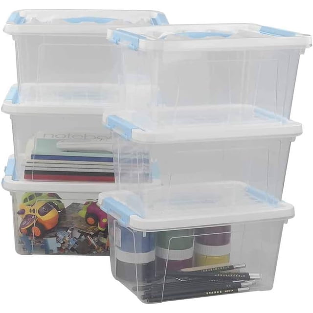 Cajas con Tapa Transparente, Pack de 6 Cajas de Plastico con Asas